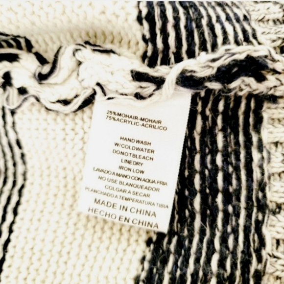 B Sharp open front cardigan sweater sz L waterfall collar blue off white stripe - Picture 5 of 5